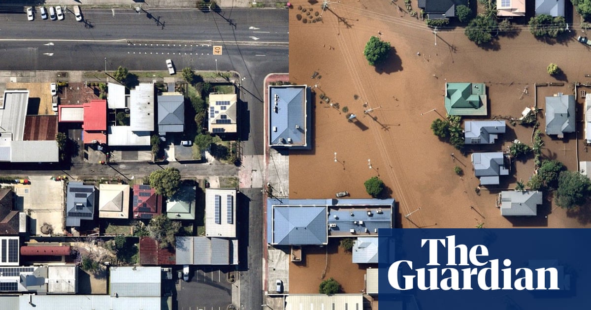 Before and after aerial pictures show how floods swept through Queensland and NSW towns