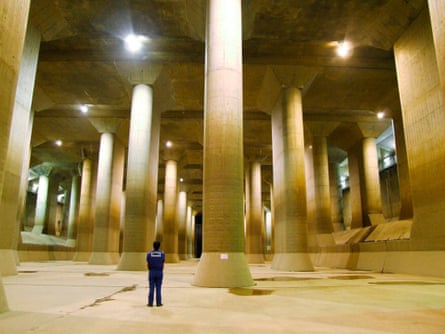 The pressure-controlled water tank at the Metropolitan Area Outer Underground Discharge Channel in Kusakabe, Japan.