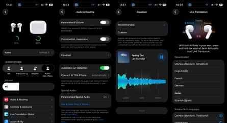Screenshots of the settings of the AirPods 5 from an iPhone running iOS 27.