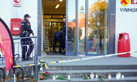 Police officers carry out investigations in Kongsberg