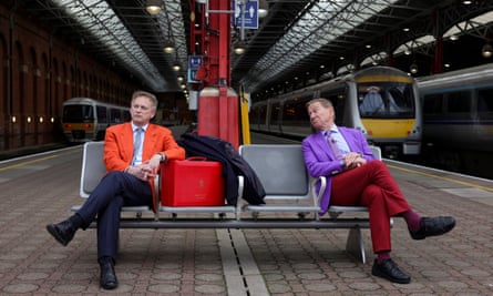 Shapps with Michael Portillo in a photoshoot to promote a competition for towns and cities to make the case for why they should host the headquarters of Great British Railways.