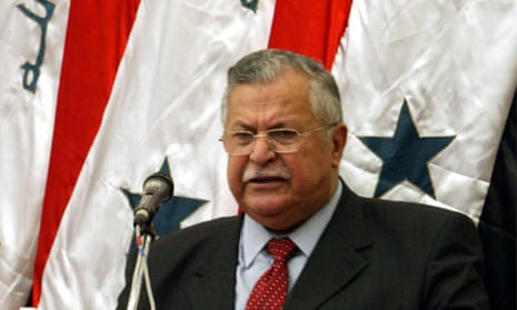 Jalal Talabani speaking at a national assembly meeting in Baghdad, Iraq, in 2005, shortly after taking on the presidency.