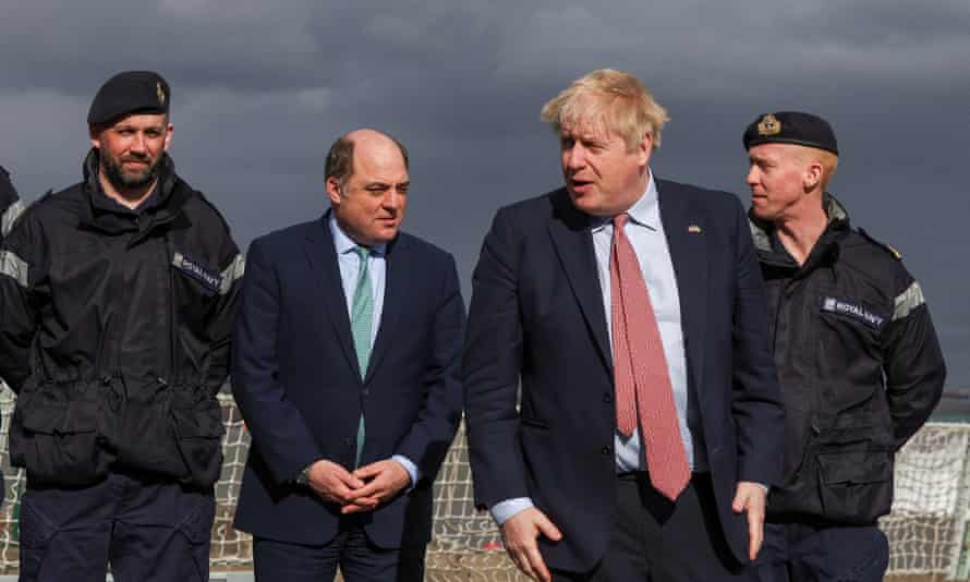 Boris Johnson and Defence Secretary Ben Wallace visit the Cammel Laird shipyard on March 10, 2022 in Liverpool