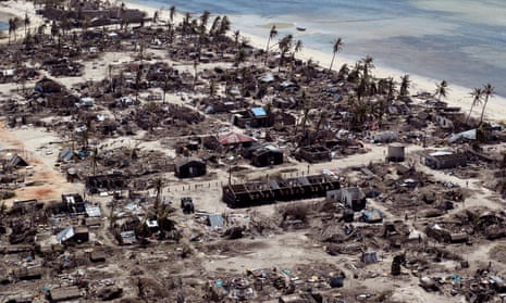 Aftermath of the damage left by Cyclone Kenneth in a village north of Pemba, Mozambique in May 2019