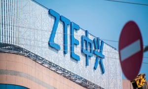 The ZTE logo on an office building in Shanghai.