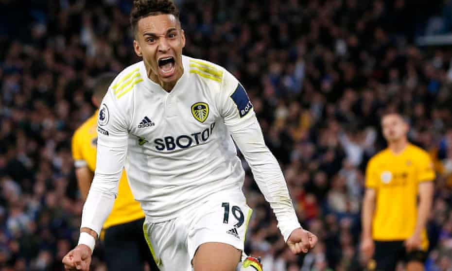 Rodrigo celebrates after his penalty in added time earned Leeds a 1-1 draw at home to Wolves