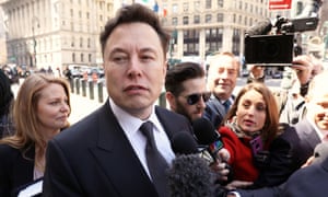 Tesla CEO Elon Musk arrives at federal court for a in New York City on 4 April.