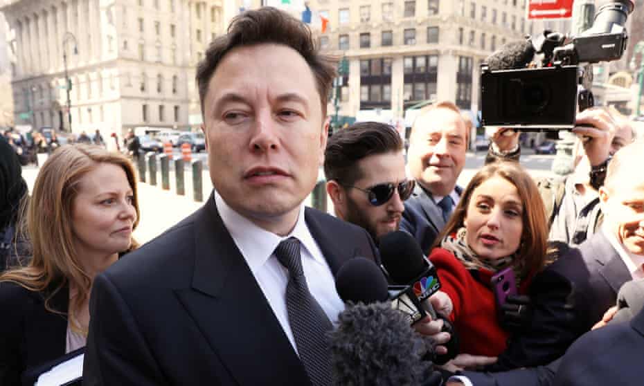 Tesla CEO Elon Musk arrives at federal court for a in New York City on 4 April. 
