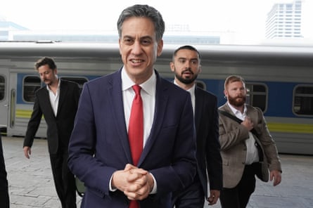 Ed Miliband at train station after arriving in Kyiv