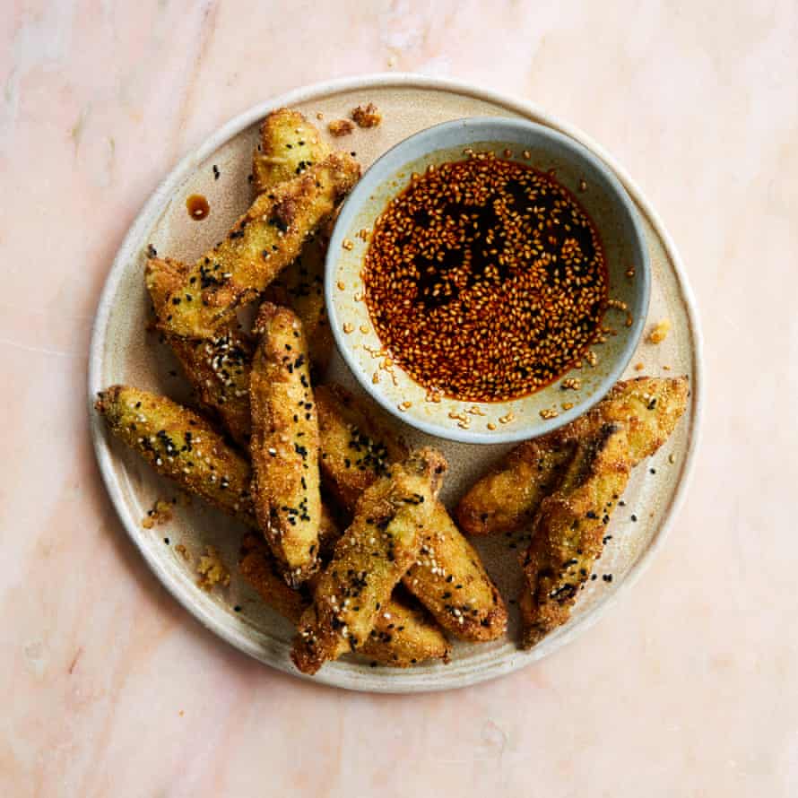 Ravinder Bhogal’s fried sesame cucumbers with black vinegar and chilli dipping sauce.