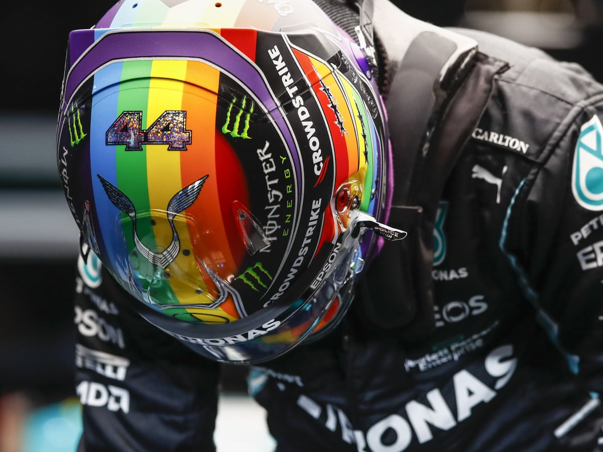 Lewis Hamilton Praised After Wearing Rainbow Helmet In Qatar Gp Practice Lewis Hamilton The Guardian