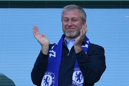 Chelsea’s then owner Roman Abramovich enjoys the club’s 2017 Premier League title win.