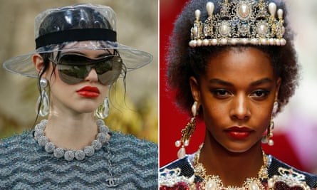Outsize earrings are back on the catwalks in 2018, despite many previous outings in recent years. Earrings by Chanel and Dolce &amp; Gabbana pictured.