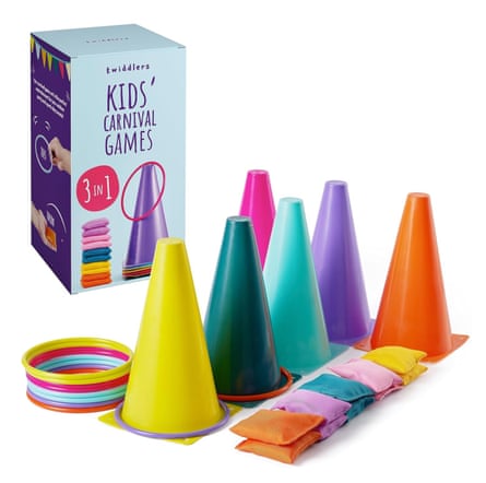 Games set including colourful cones, hoops and beanbags.