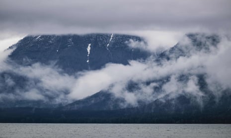 Clouds and rain are seen on Lake McDonald as Glacier national park opens to visitors in June 2020. 