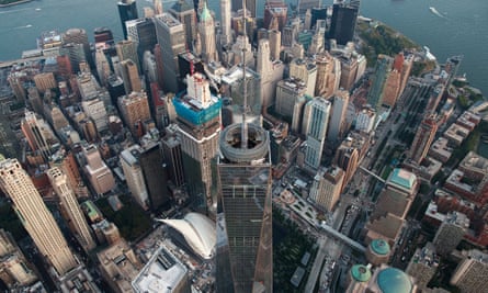 An aerial view One World Trade Center in Lower Manhattan,