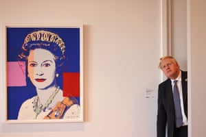 Boris Johnson looking up at a ceiling ornament in the UK diplomatic resident in New York yesterday when he was waiting to start his meeting with the Amazon founder Jeff Bezos.
