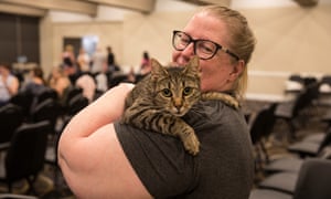 Jill Biddell has evacuated from her home in Bowen Mountain to Richmond Club with seven cats.