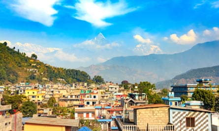 View of Machhapuchhre Himal seen from the city of Pokhara.