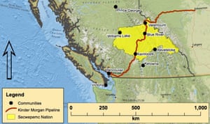 TransMountain pipeline's route through the Secwepemc Nation in British Columbia, Canada.