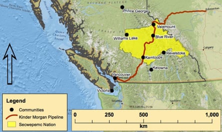 TransMountain pipeline's route through the Secwepemc Nation in British Columbia, Canada.