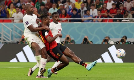 Belgium’s Michy Batshuayi fires home the opening goal.