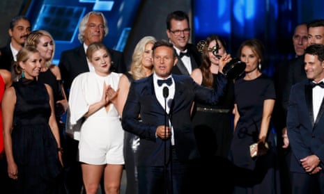 Mark Burnett accepts an award at the 2015 Emmys