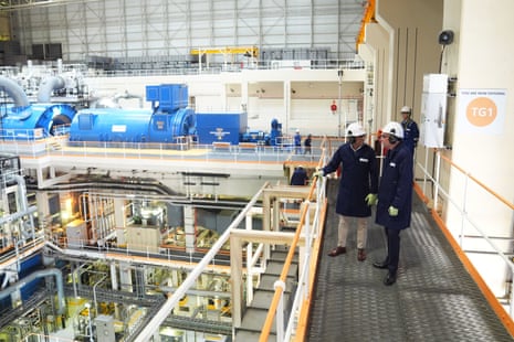 Rishi Sunak (left) in the Turbine Room during a visit to the Sizewell B nuclear power plant in Suffolk.