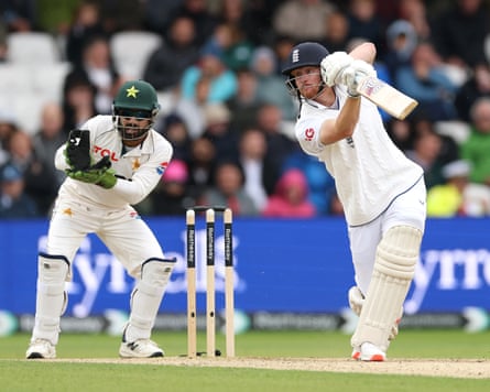 England batsman Jordan Cox hits out watched by Mohammad Rizwan during day two of the 1st Rothesay Test Match between England and Pakistan at Headingley