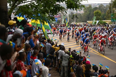 Rwandan fans watch the race in Kigali.
