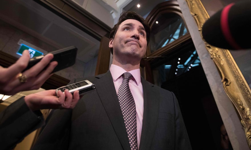 Trudeau facing questions from journalists in Ottawa in 2018.