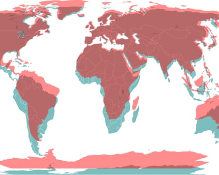 An image of the new map projected on to the old one to show the comparison in size.
