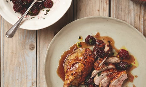 Yotam Ottolenghi’s roast duck with pickled blackberry and mint salsa.