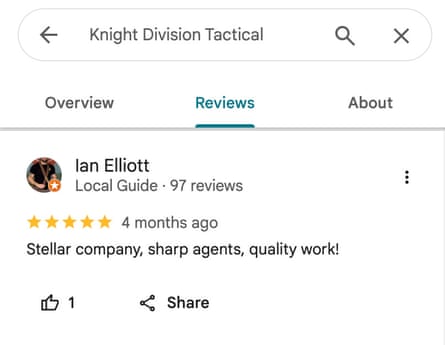 A Google review from Ian Elliot that says ‘Stellar company, sharp agents, quality work!’