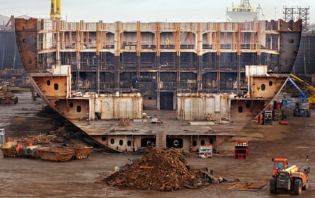 The MSC Napoli steel recycling freighter is dismantled at dry dock in Belfast, Northern Ireland, April 2008.