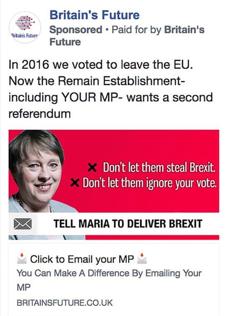 A Britain’s Future ad targeting constituents of Maria Eagle.