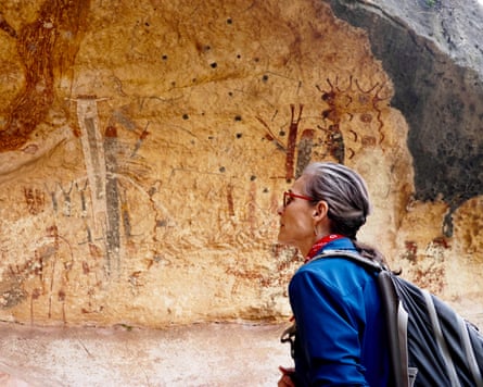Dr Carolyn Boyd at a rock art mural in west Texas