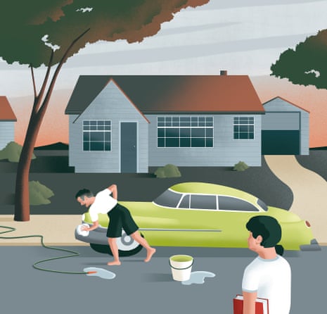 illustration of man washing his car