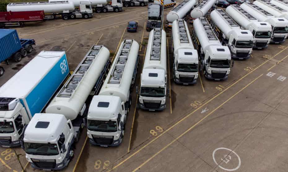 Government reserve fuel tankers at a storage facility in Cambridgeshire