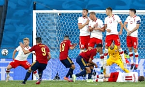 Gerard Moreno of Spain takes a free kick.