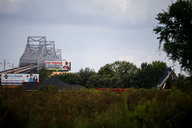 A billboard encourages St. James Parish, Louisiana residents to oppose Taiwanese industrial giant Formosa’s plans to build a $9.4 billion petrochemical plant equivalent in size to 80 football fields in the region.