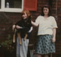 Deputy Labour leader Angela Rayner as a girl, holding a dog, standing beside her mother