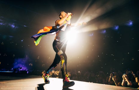 Chris Martin fronts Coldplay at Wembley. Photograph by Stevie Rae Gibbs