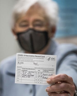 Alabama Governor Kay Ivey showed her vaccine card after she received her second Covid-19 vaccine shot at Baptist Medical Center South in Montgomery, Ala., Tuesday, 12 Jan, 2021.