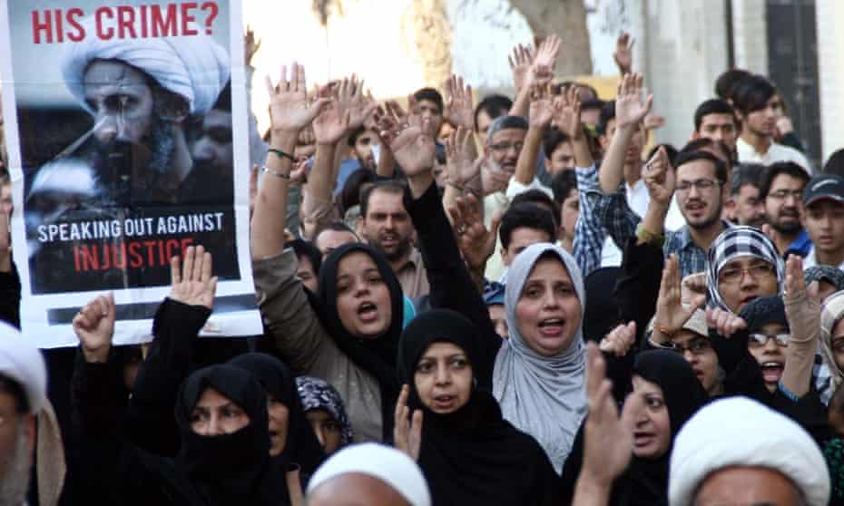 Protesters in Karachi demonstrate against the execution in January of prominent Shia cleric Nimr Baqir al-Nimr by Saudi authorities