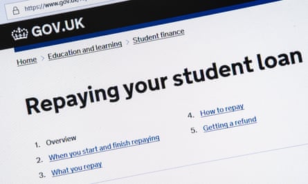 Computer screenshot of information about repaying your student loan on gov.uk website