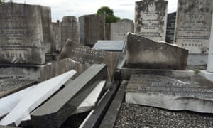 Smashed gravestones at the Jewish cemetery in Charlestown, Manchester.