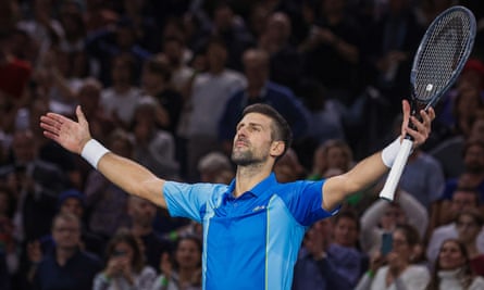 Novak Djokovic celebrates a victory at the Paris Masters.