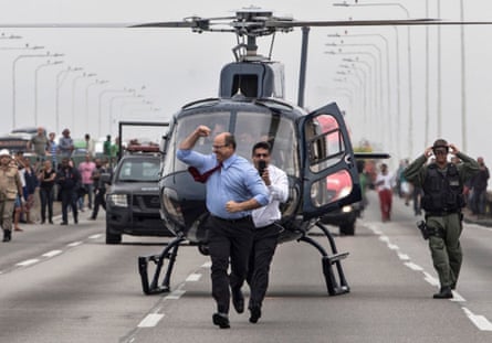 Wilson Witzel celebrates after a police sniper killed the kidnapper who held the occupants of a bus hostage on the Rio-Niteroi bridge, in Rio de Janeiro, Brazil on 20 August 2019.