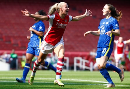 Beth Mead celebrates after scoring one of her two goals against Chelsea last month.